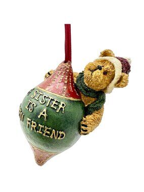 Boyds Holiday A Sister Is A Born Friend Teddy Bear Ornament 2005 in Box 4" Long